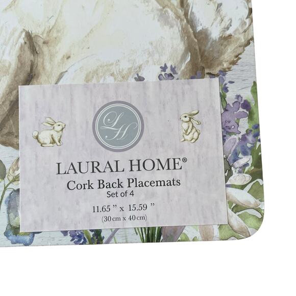LAUREL HOME Floral Garden EASTER Bunny Cork Back Placemats 11x15 Set of 4 NEW - Picture 9 of 16